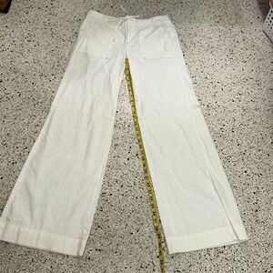 Kristin Davis white linen cotton blend wide legs pants 4